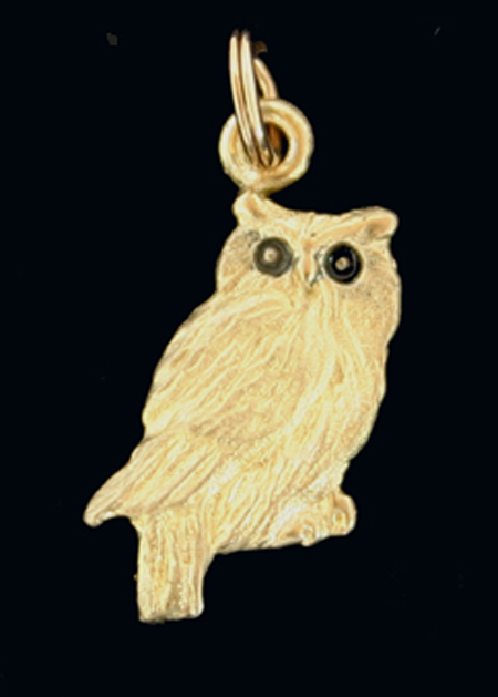 Owls: Miniature Owl Left Charm 14k