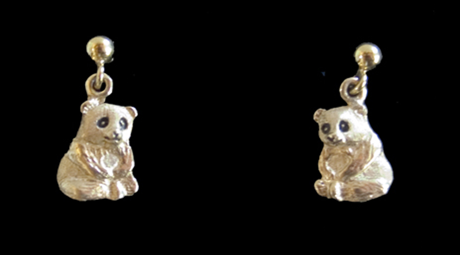 Pandas: Miniature Panda Earrings 14k