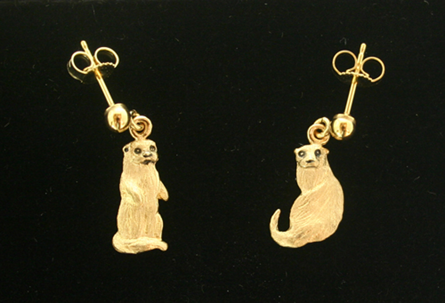 Otters: Miniature River Otter Earrings 14k