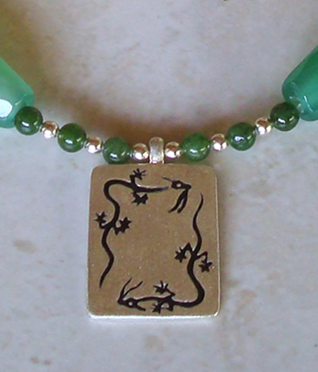 Sterling silver: White Dragon with agate and jade beads