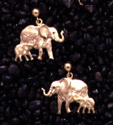 Elephants: Elephant Cow & Calf Earrings 14k
