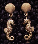 Shells: Clam & Sea Horse Earrings 14k