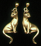 Cats: Siamese Cat Earrings 14k