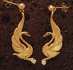 Swans: Fantasy Swan Earrings 14k