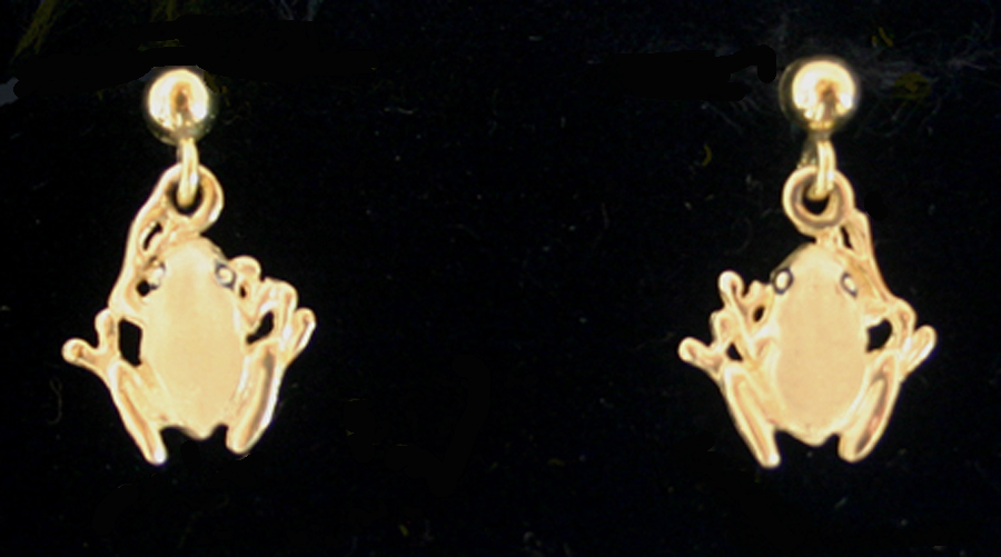 Frogs: Miniature Frog Earrings 14k