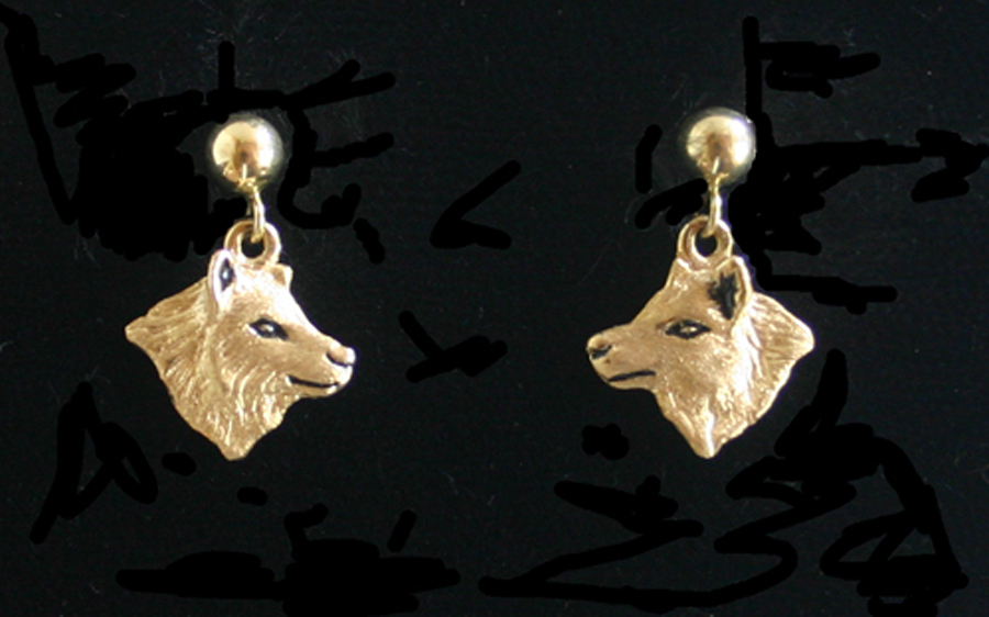 Wolf: Miniature Wolf Earrings 14k