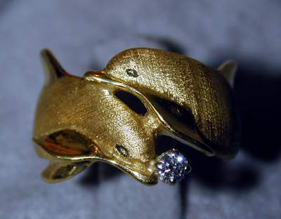 Dolphins: Art Deco Dolphin Ring #4 18k