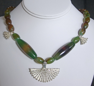 Sterling silver: Beaded Fans with multi-color agate beads