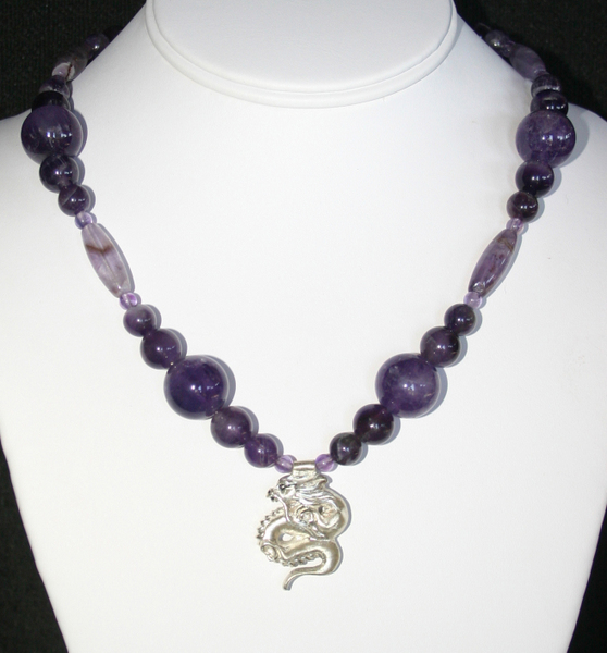 Sterling silver: Oriental Dragon with Amethyst beads