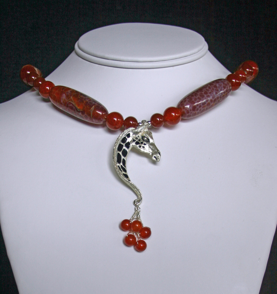 Sterling Silver: Giraffe Bust Large link w/red druzy agates