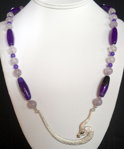 Sterling silver: Dragon Bust w/amethyst & purple agate