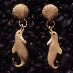 Shells: Clam & Dolphin Earrings 14k