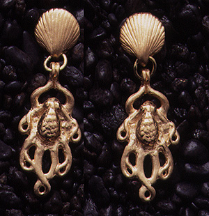 Shells: Clam & Octopus Earrings 14k