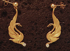 Swans: Fantasy Swan Earrings 14k