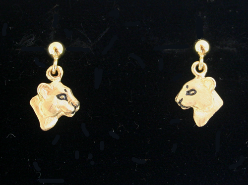 Cougars: Miniature Cougar Earrings 14k