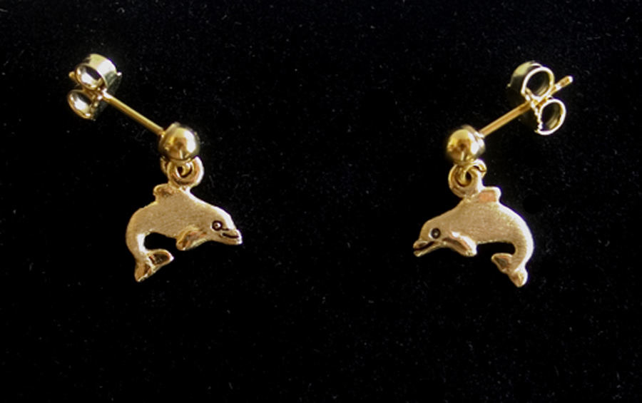 Dolphins: Miniature Dolphin Earrings 14k