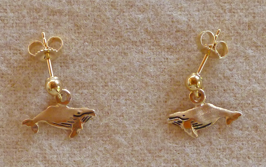 Whales: Miniature Humpback Earrings 14k