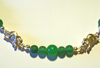 Sterling silver: 2 Elephants with green agate and jade beads