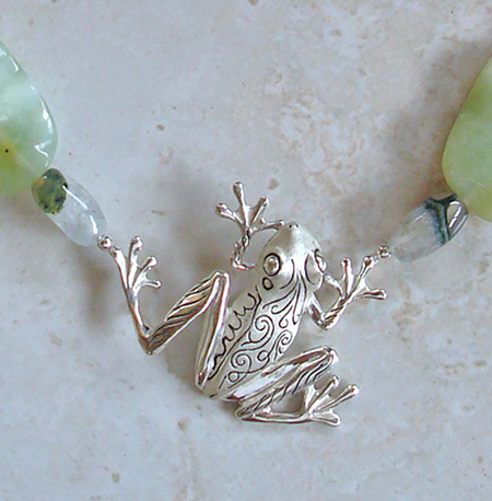 Sterling silver: Fantasy Frog with jade and agate beads