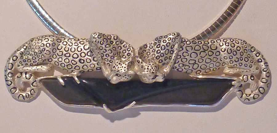 Sterling silver: Two Leopards with Carved Onyx 