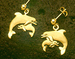 Dolphins: Dolphin Cow & Calf Earrings 14k