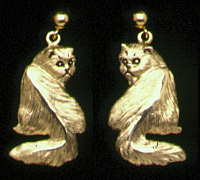 Cats: Fluffy Cat Earrings 14k